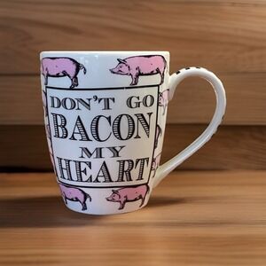 Pier 1 Imports DON'T GO BACON MY HEART Mug Cup Pig Love Foodie 16 oz‎ Pink Funny